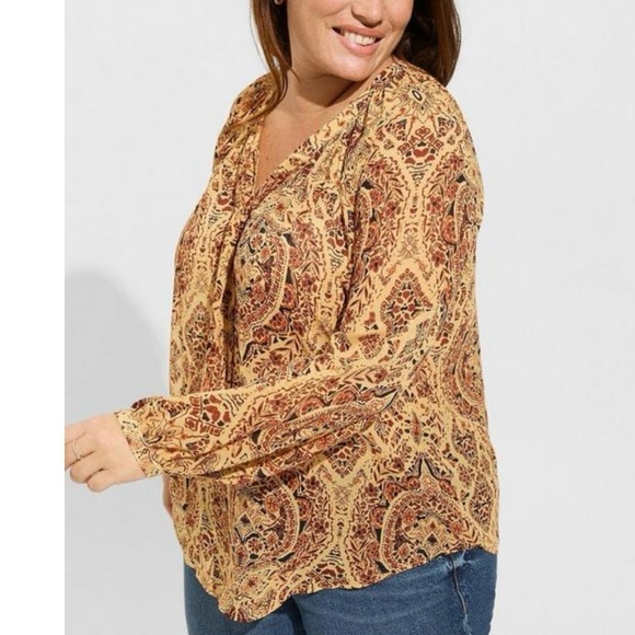 torrid Tops - Torrid Gold Medallion Crinkle Chiffon Tie Front Long Sleeve Blouse Size 1X